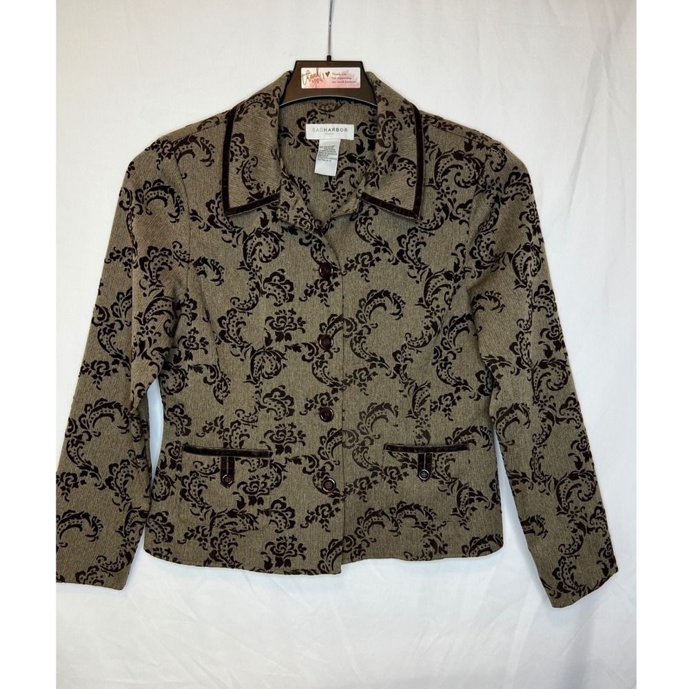 Sag Harbor Women's Size 10 Dress Jacket Brown Velvet Accent‎ Design & Trim